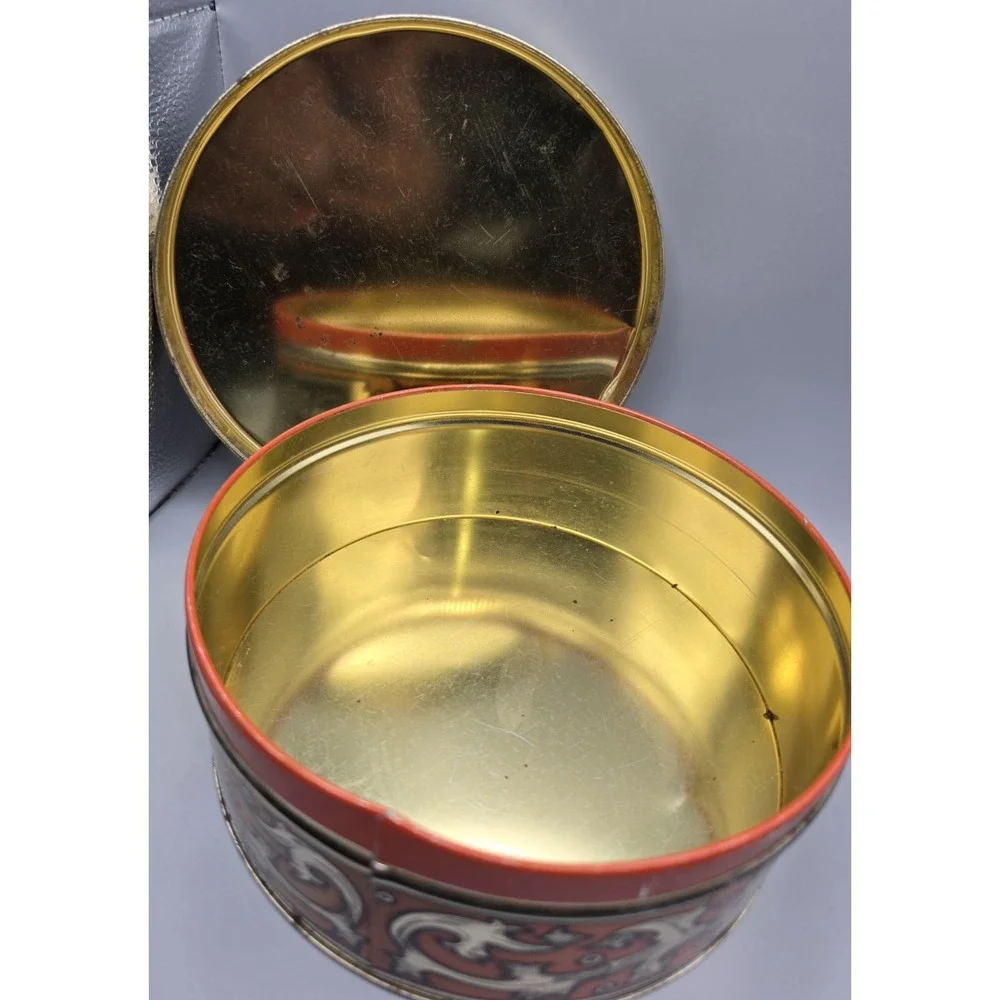Vintage Round Metal Tin Medieval Knights Horse Procession Decorative 8” Storage